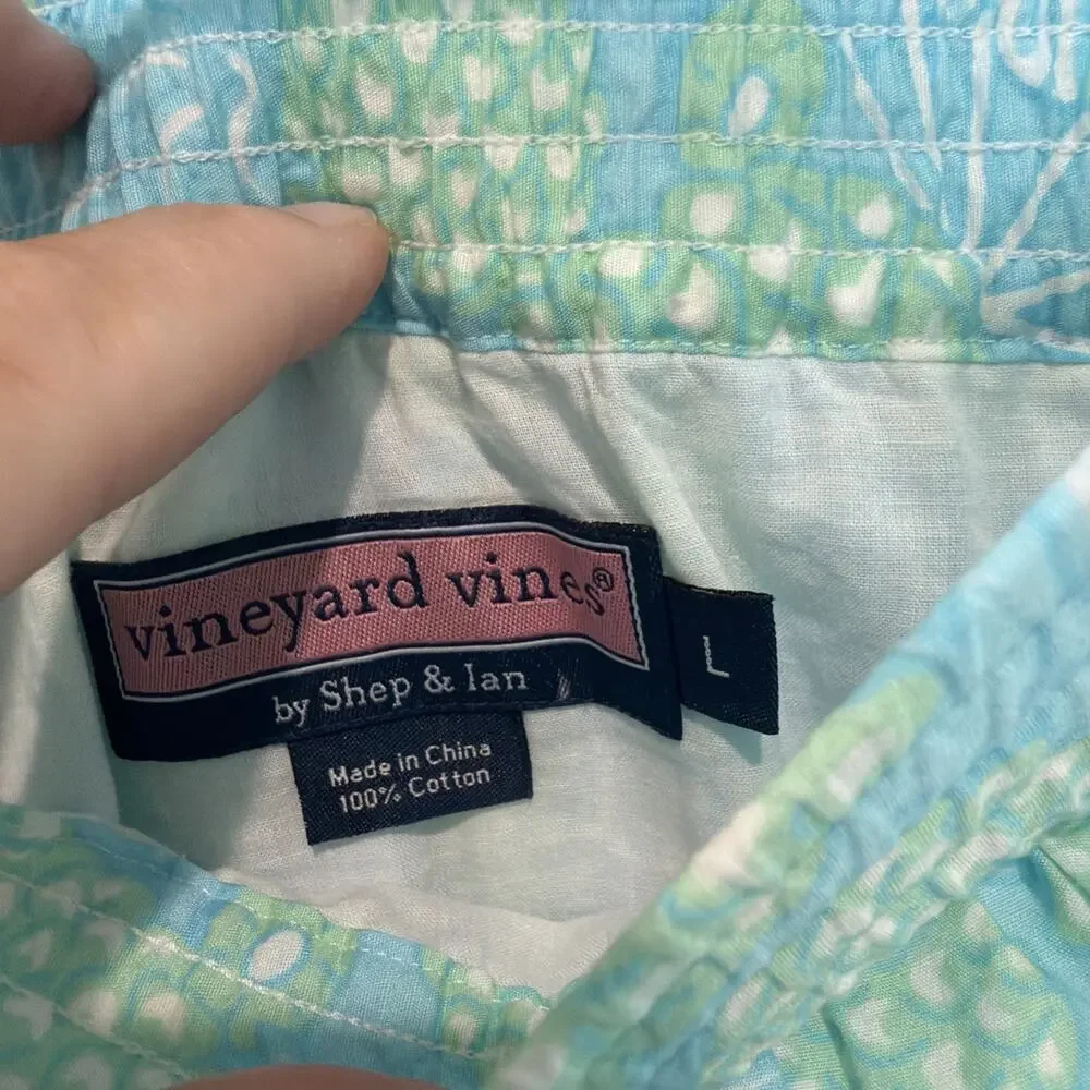 Vineyard Vines Smocked Pineapple Blue Green Tropical Vacation Skirt Size Large